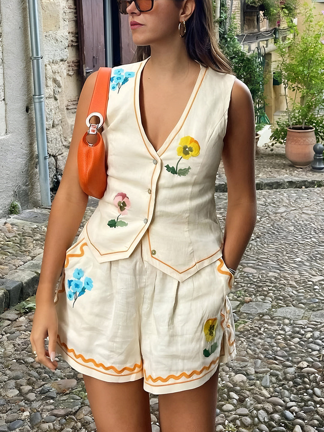 Blumenmuster-Shorts-Set