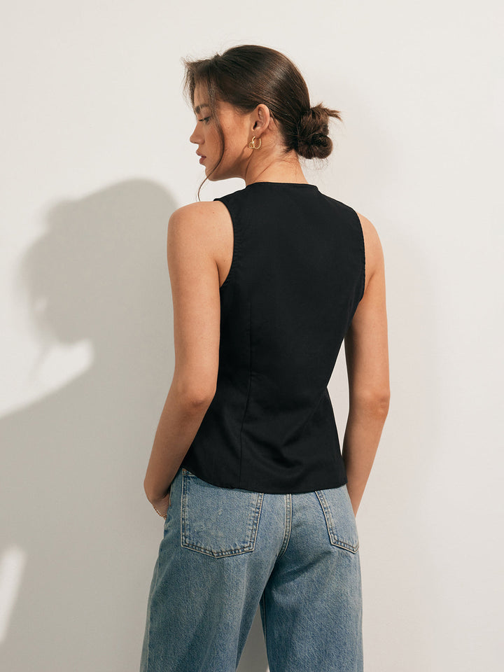 Leinenmischung Hemdkragen Tanktop