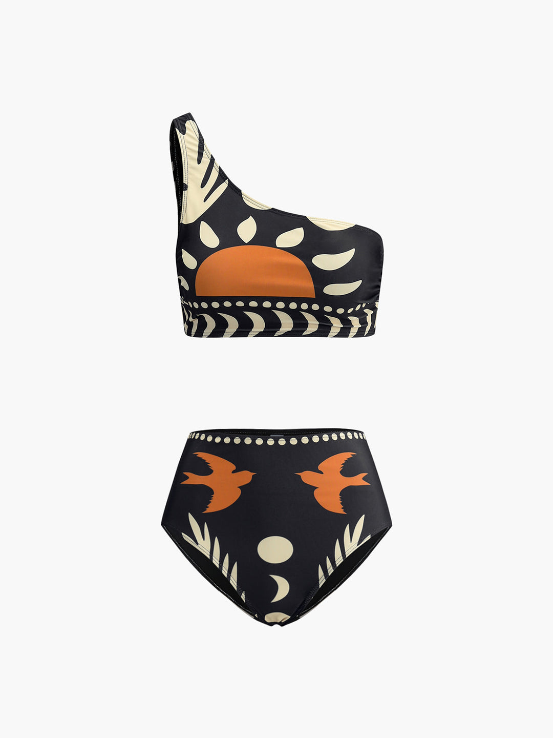 Vogelprint Bikini-Set mit asymmetrischem Ausschnitt