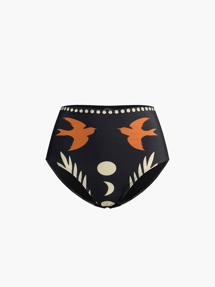 Vogelprint Bikini-Set mit asymmetrischem Ausschnitt
