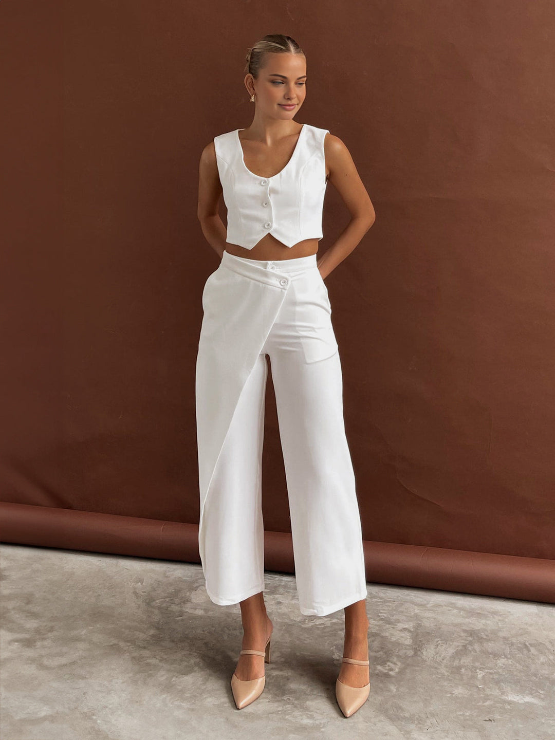 Einfarbig asymmetrische Hose mit geradem Bein Set
