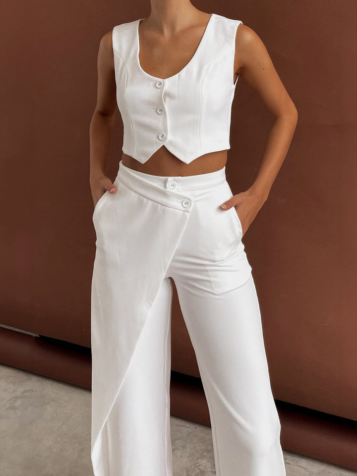 Einfarbig asymmetrische Hose mit geradem Bein Set
