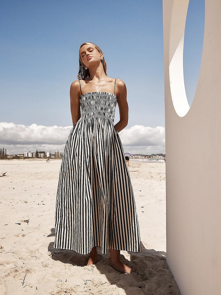 Ärmelloses Nadelstreifen-Langarmkleid