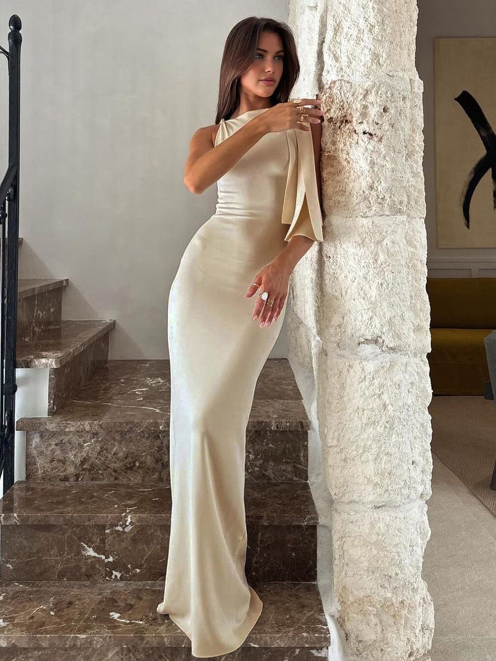 Geliebte ärmellose lange Kleid mit Knoten