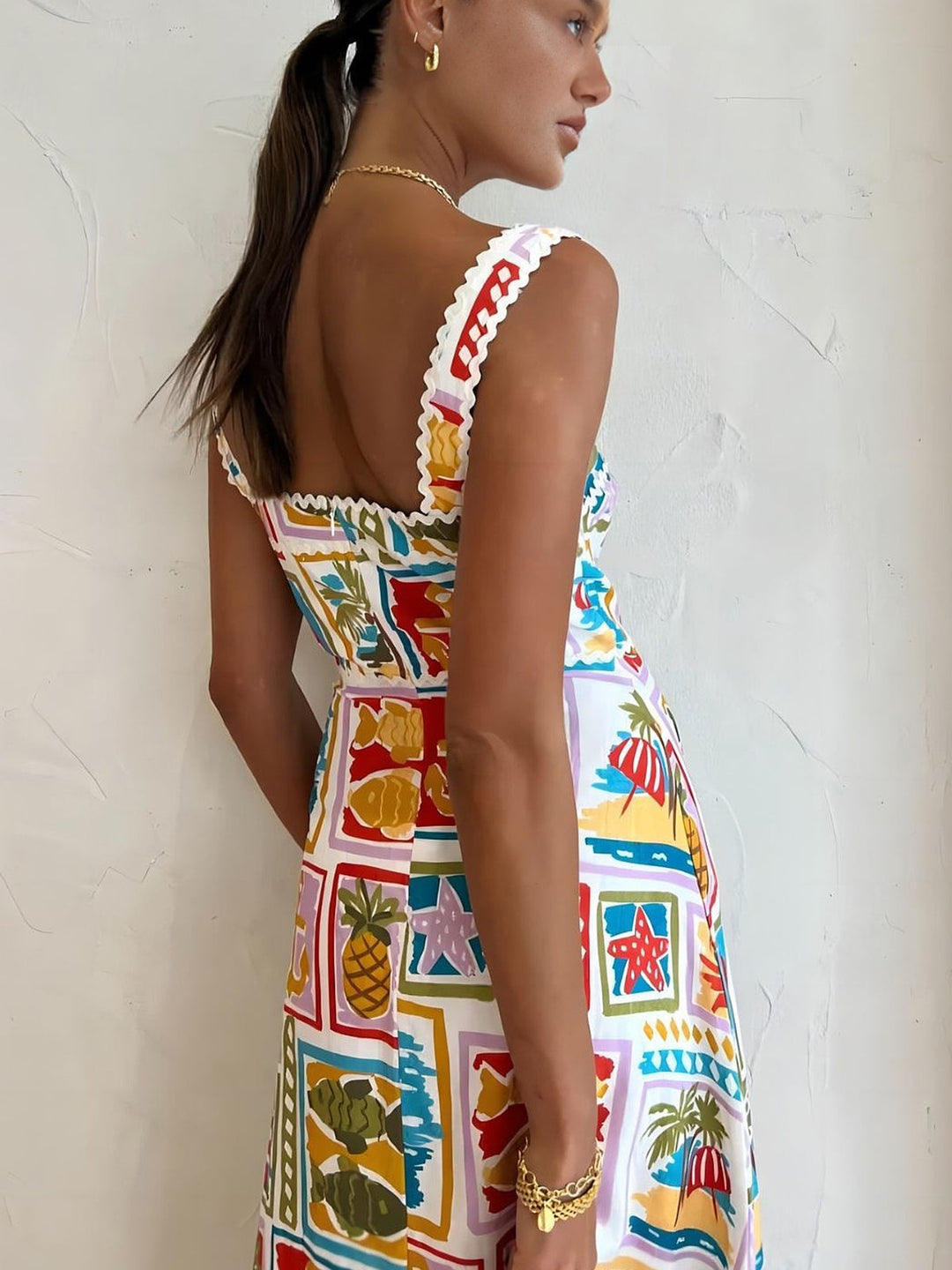 Graffiti-Print-Ärmelloses Langes Kleid