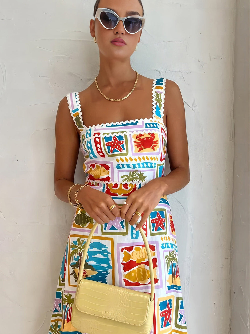 Graffiti-Print-Ärmelloses Langes Kleid
