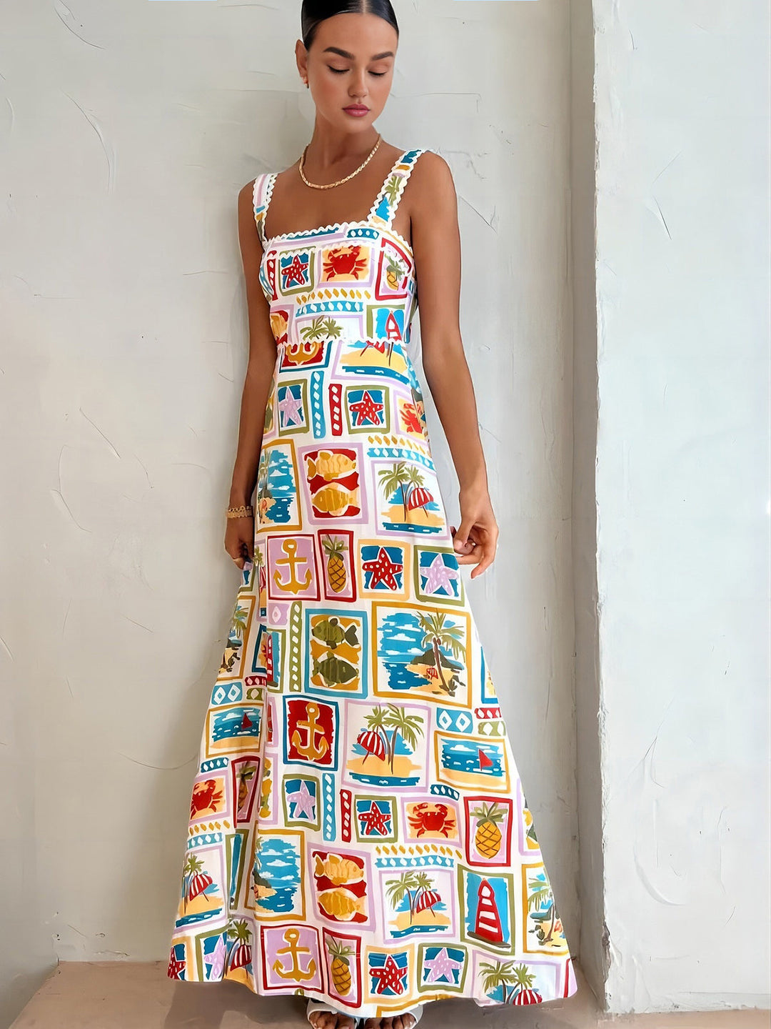 Graffiti-Print-Ärmelloses Langes Kleid