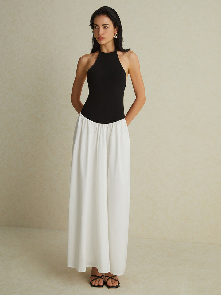 Zweifarbigen Neckholder-Maxikleid