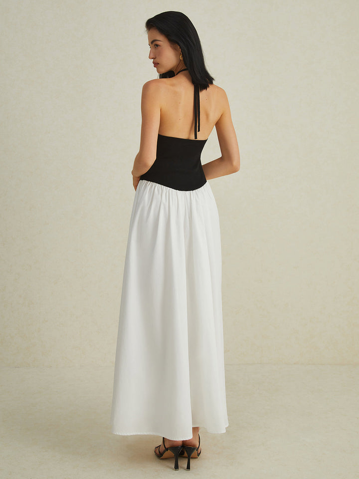 Zweifarbigen Neckholder-Maxikleid