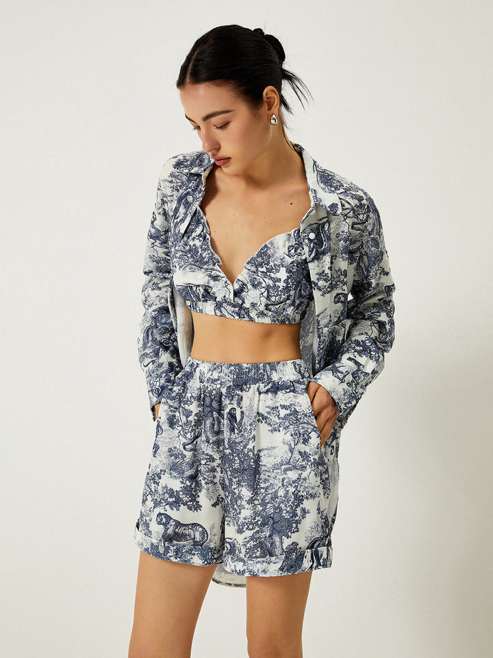 Blumenmuster Drei-teiliges Shorts-Set