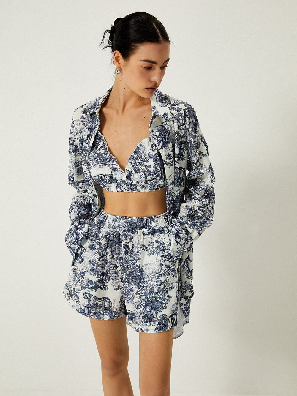 Blumenmuster Drei-teiliges Shorts-Set
