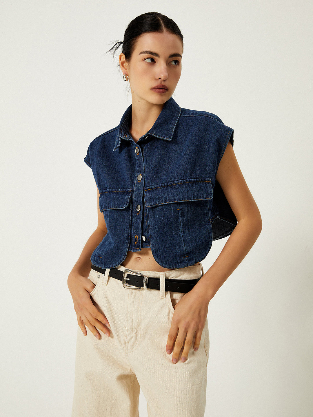 Denim Weste mit Klappkragen und Taschen