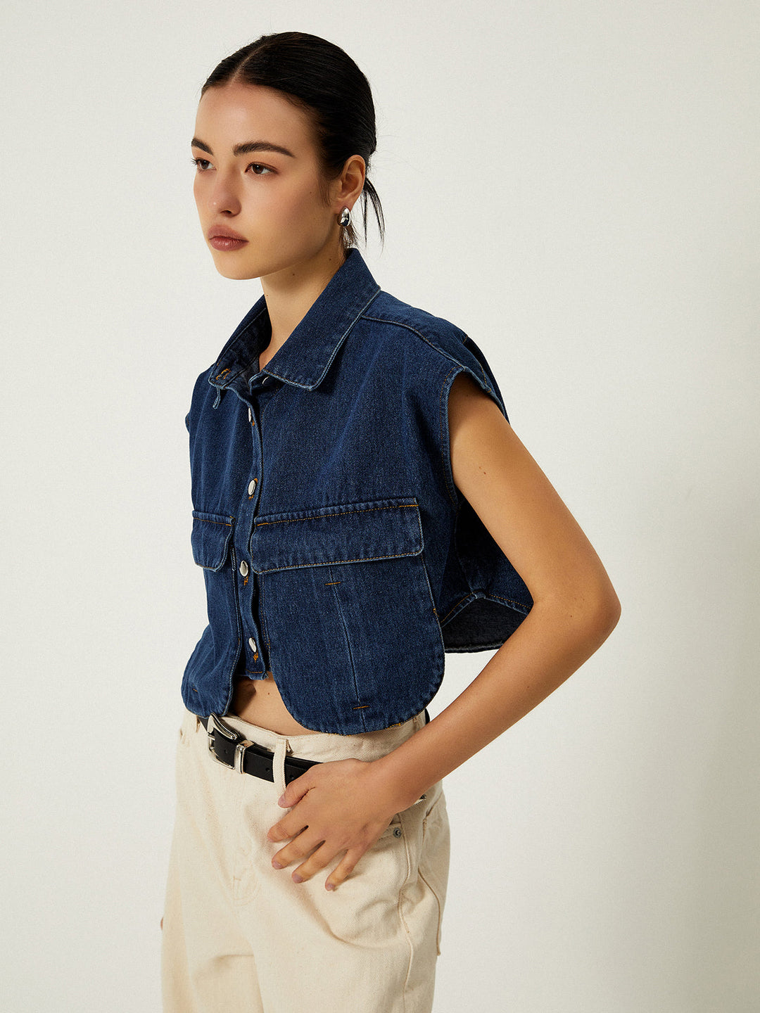 Denim Weste mit Klappkragen und Taschen