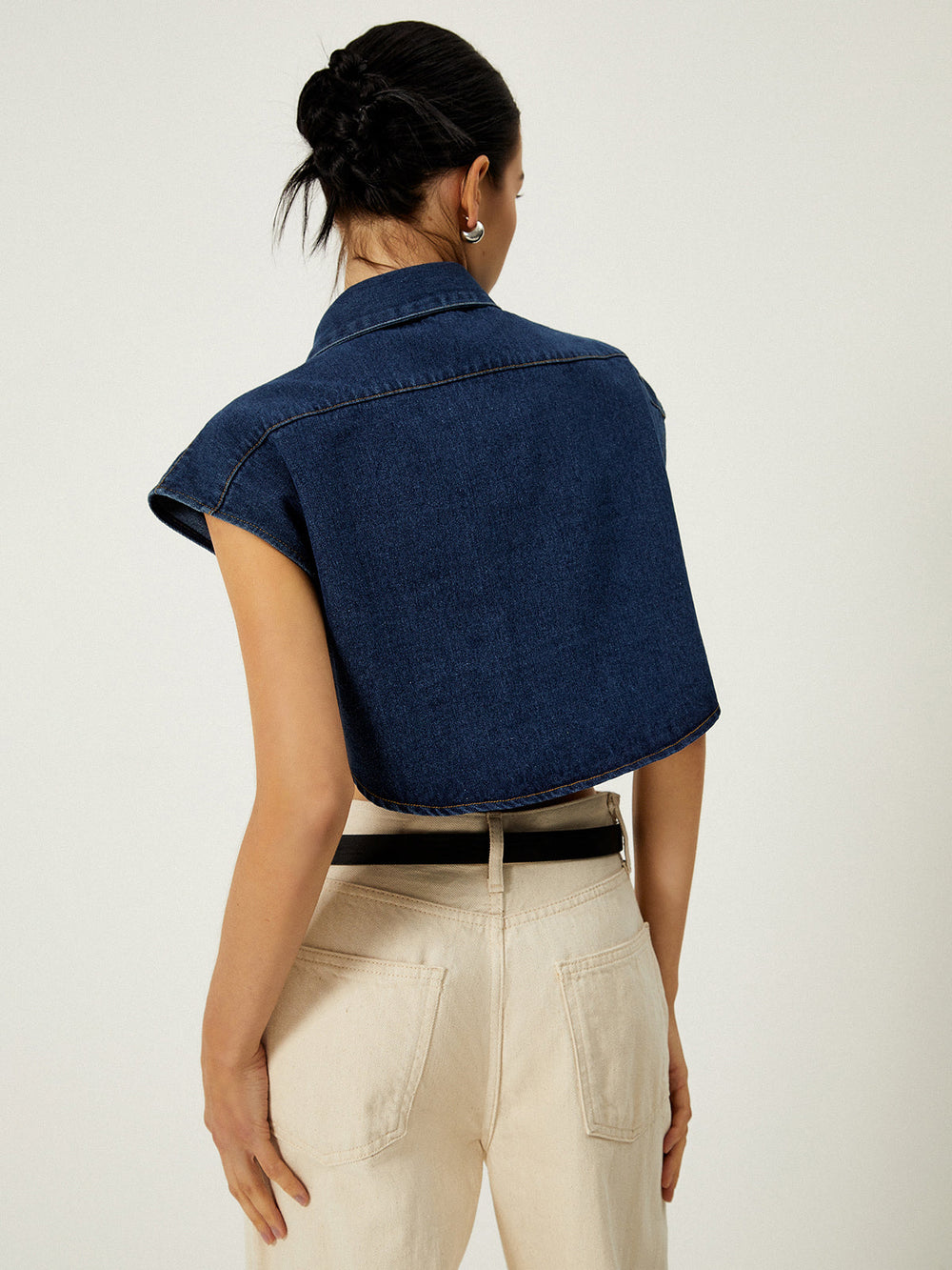 Denim Weste mit Klappkragen und Taschen
