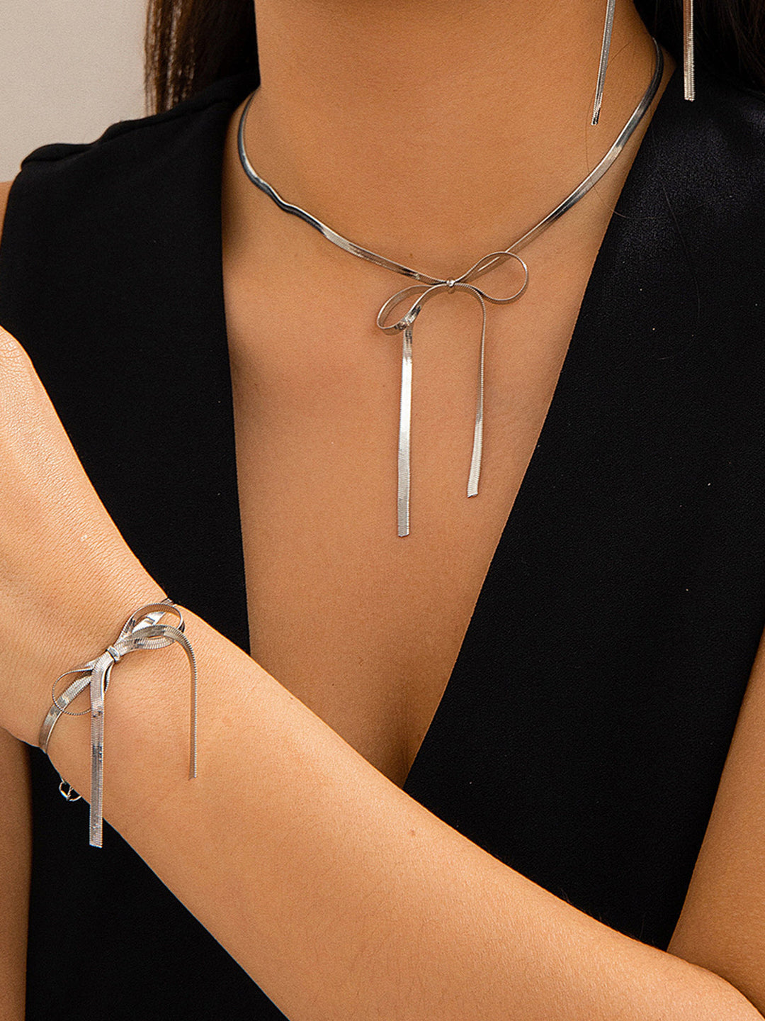 Schleifen-Quasten-Halsketten-Armband-Set