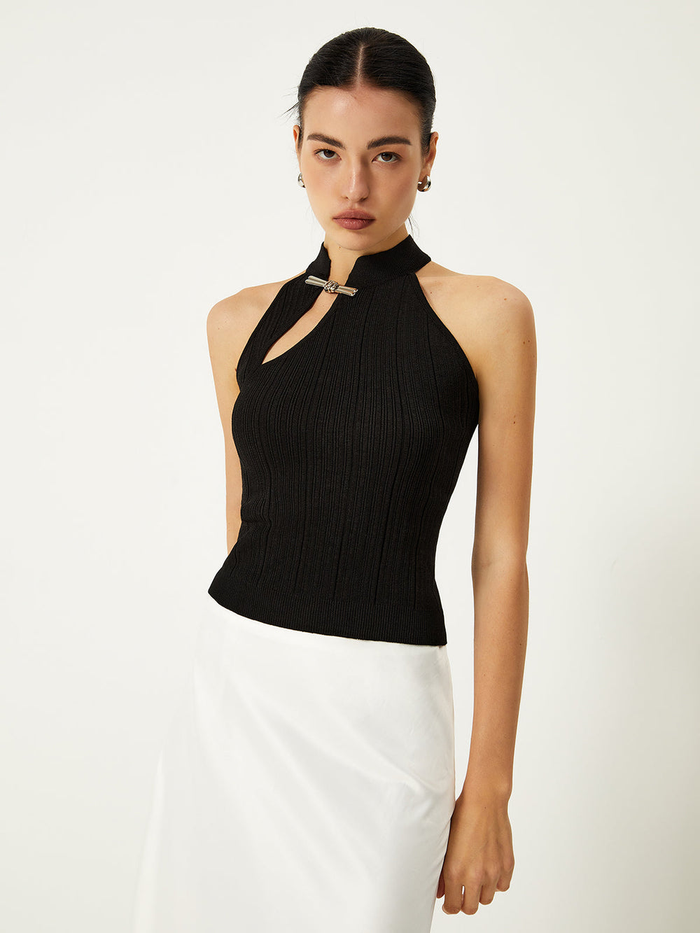 Asymmetrischer Pullover-Weste mit Knöpfen