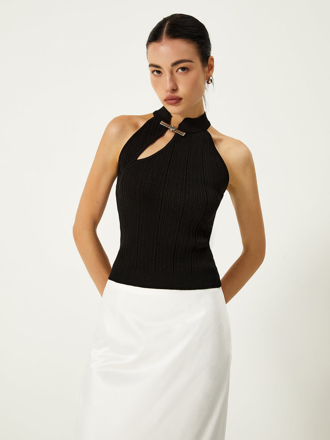 Asymmetrischer Pullover-Weste mit Knöpfen