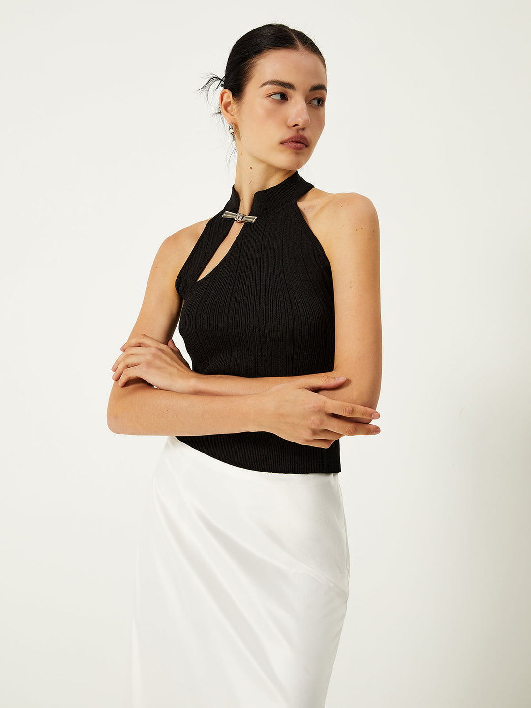 Asymmetrischer Pullover-Weste mit Knöpfen