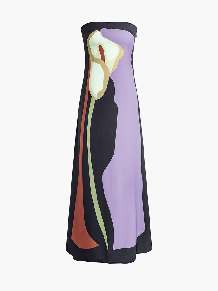 Großes Langarm-Kleid mit Blumenmuster und geteiltem Ausschnitt
