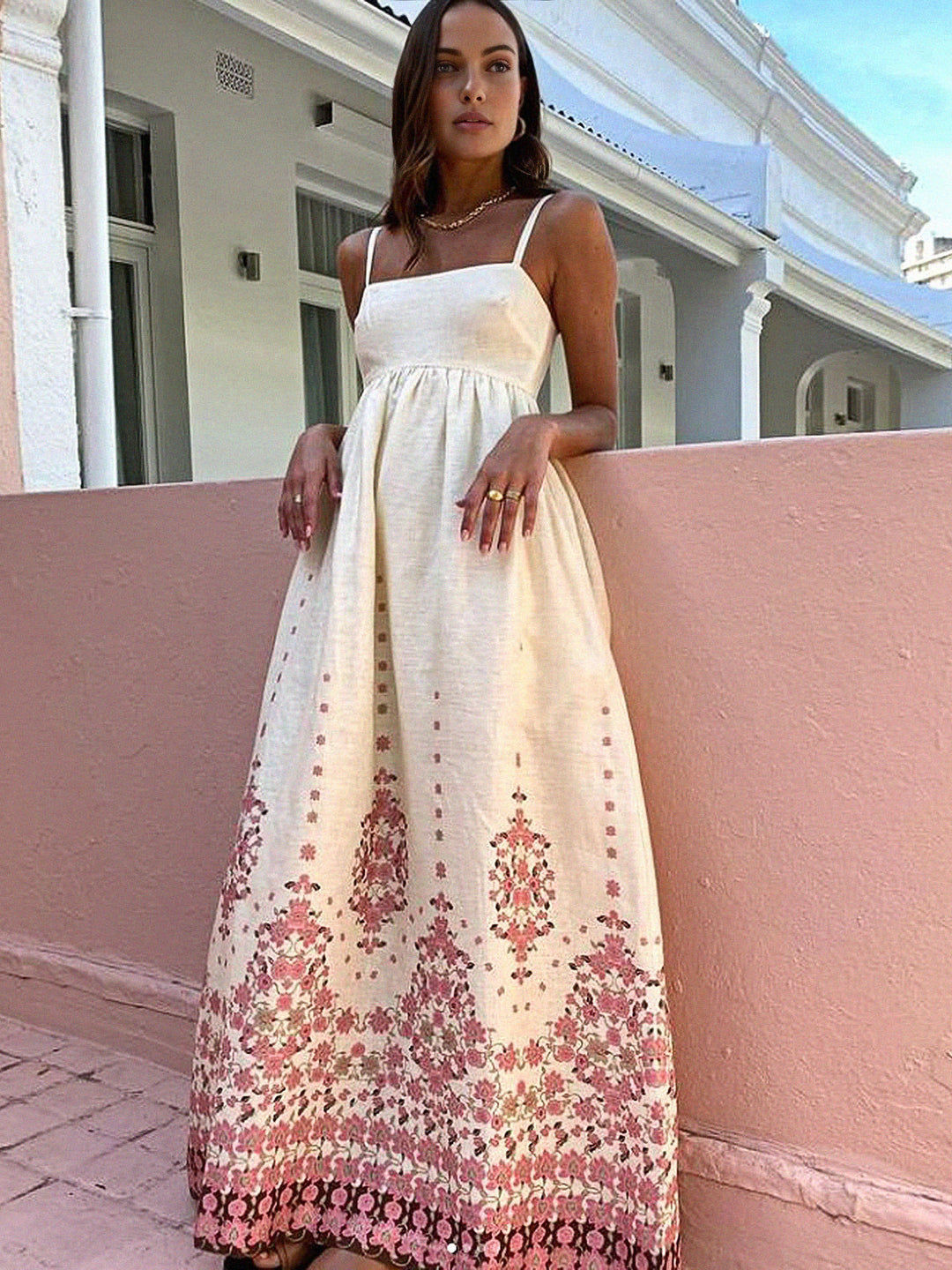 Florales Maxikleid mit Spaghettiträgern