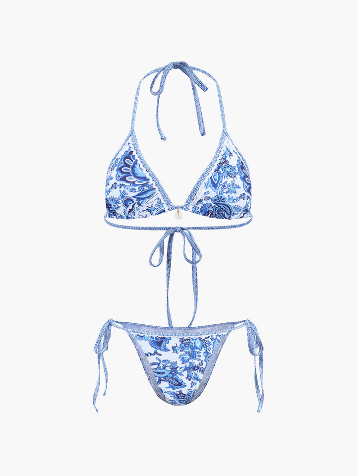 Bedrucktes Träger-Bikini-Set mit Knoten