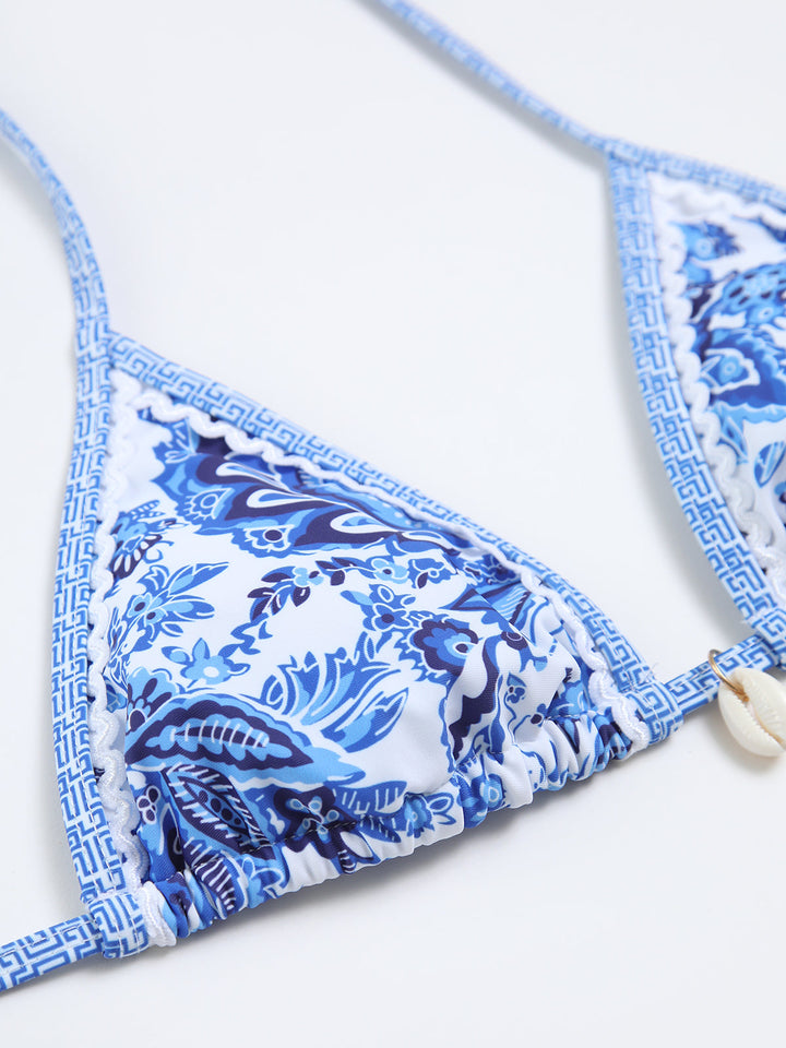 Bedrucktes Träger-Bikini-Set mit Knoten