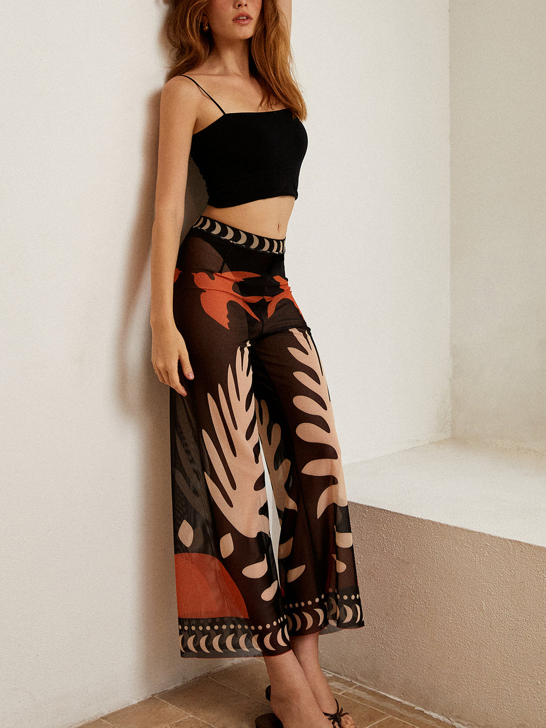 Vogeldruk Sheer Mesh Broek