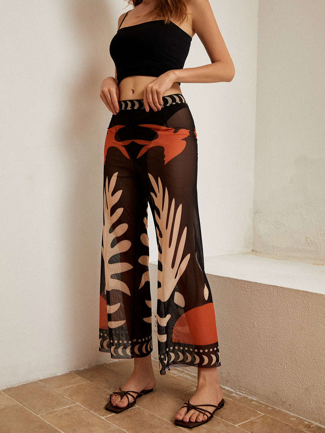 Vogeldruk Sheer Mesh Broek