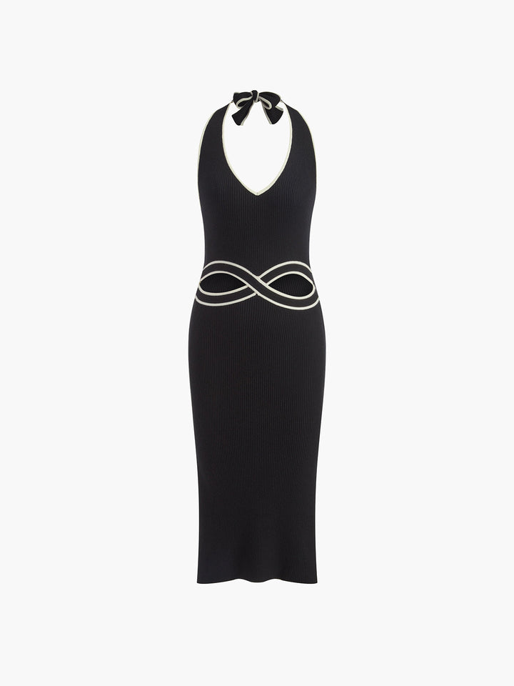 V-Ausschnitt Neckholder Kleid mit Schlitz