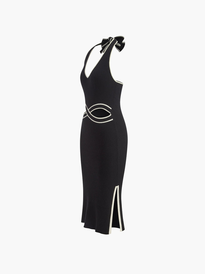 V-Ausschnitt Neckholder Kleid mit Schlitz