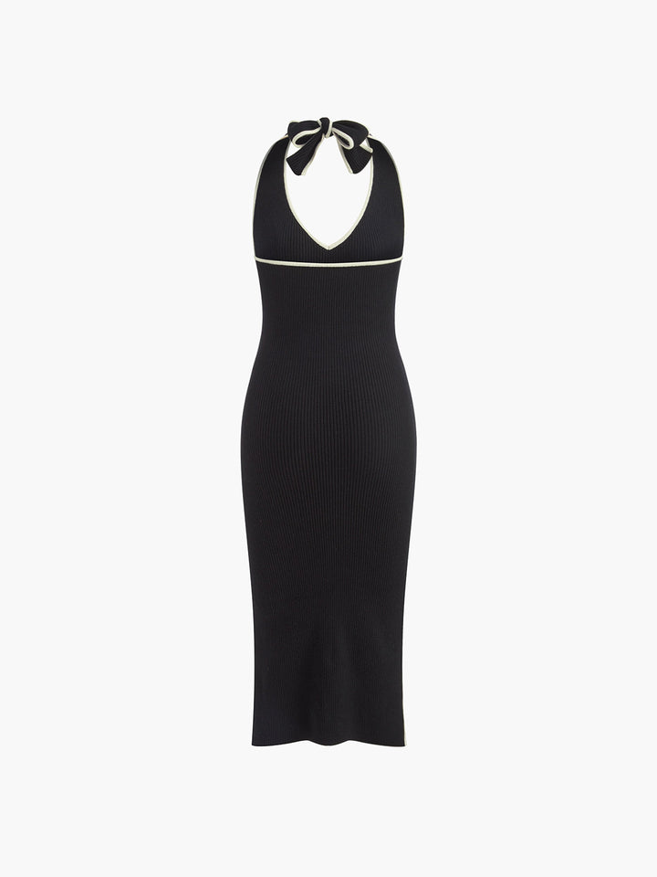 V-Ausschnitt Neckholder Kleid mit Schlitz
