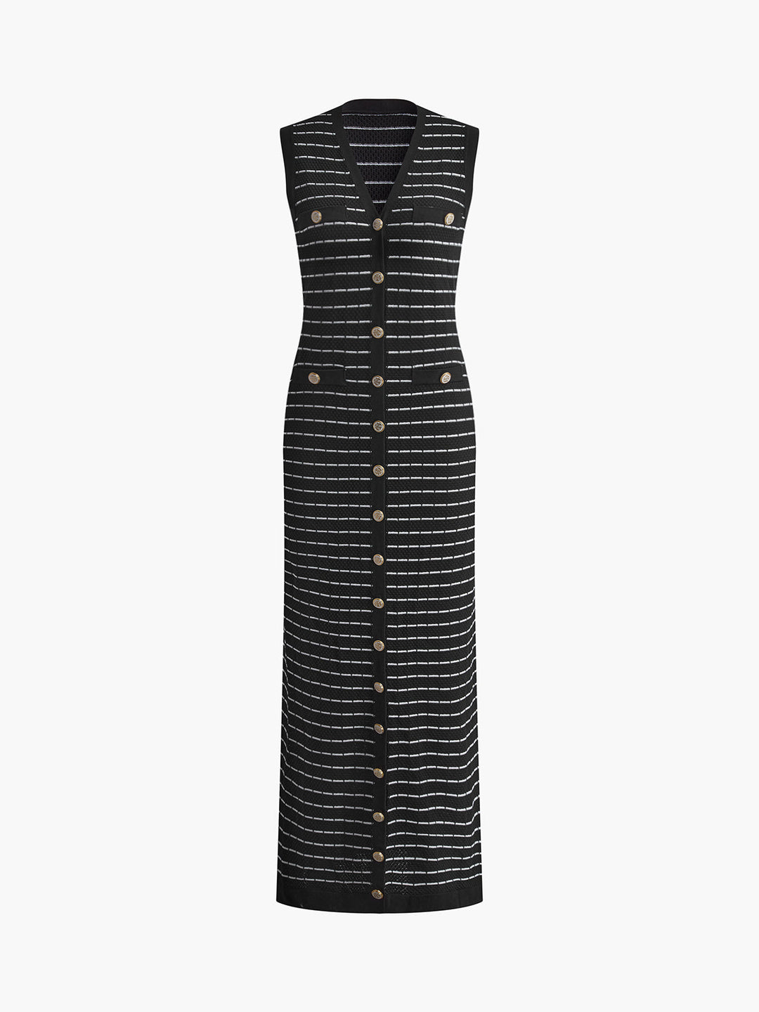 Gestreifter Langarm-Pulloverkleid Aus Metall Mit Knöpfen