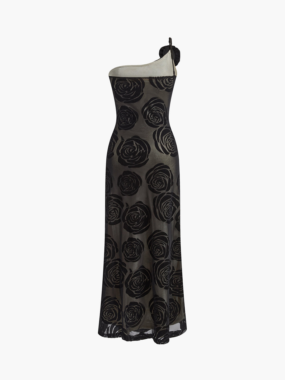 Jacquard-Blumen asymmetrisches Maxikleid