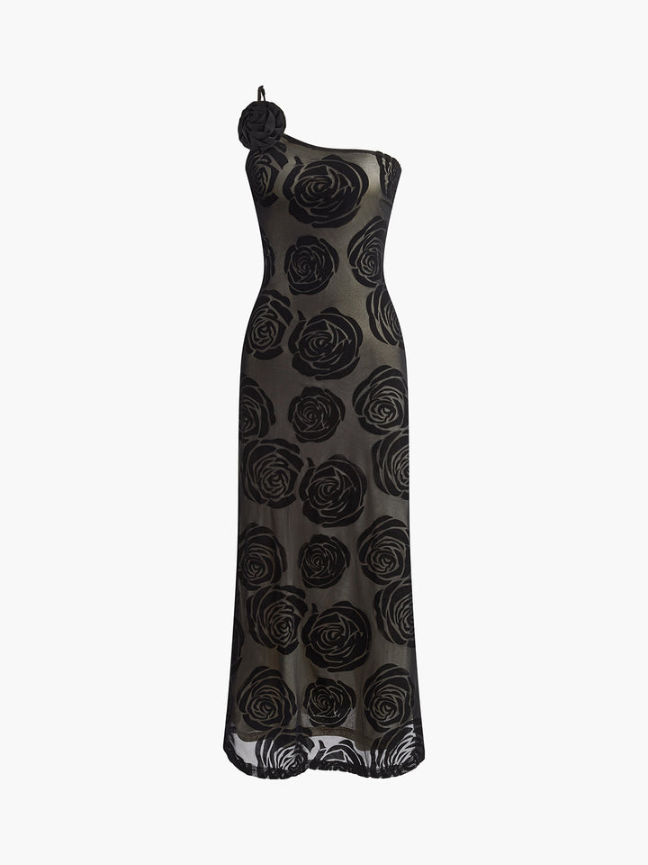 Jacquard-Blumen asymmetrisches Maxikleid