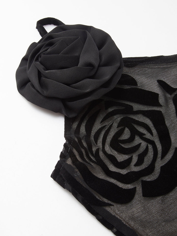 Jacquard-Blumen asymmetrisches Maxikleid