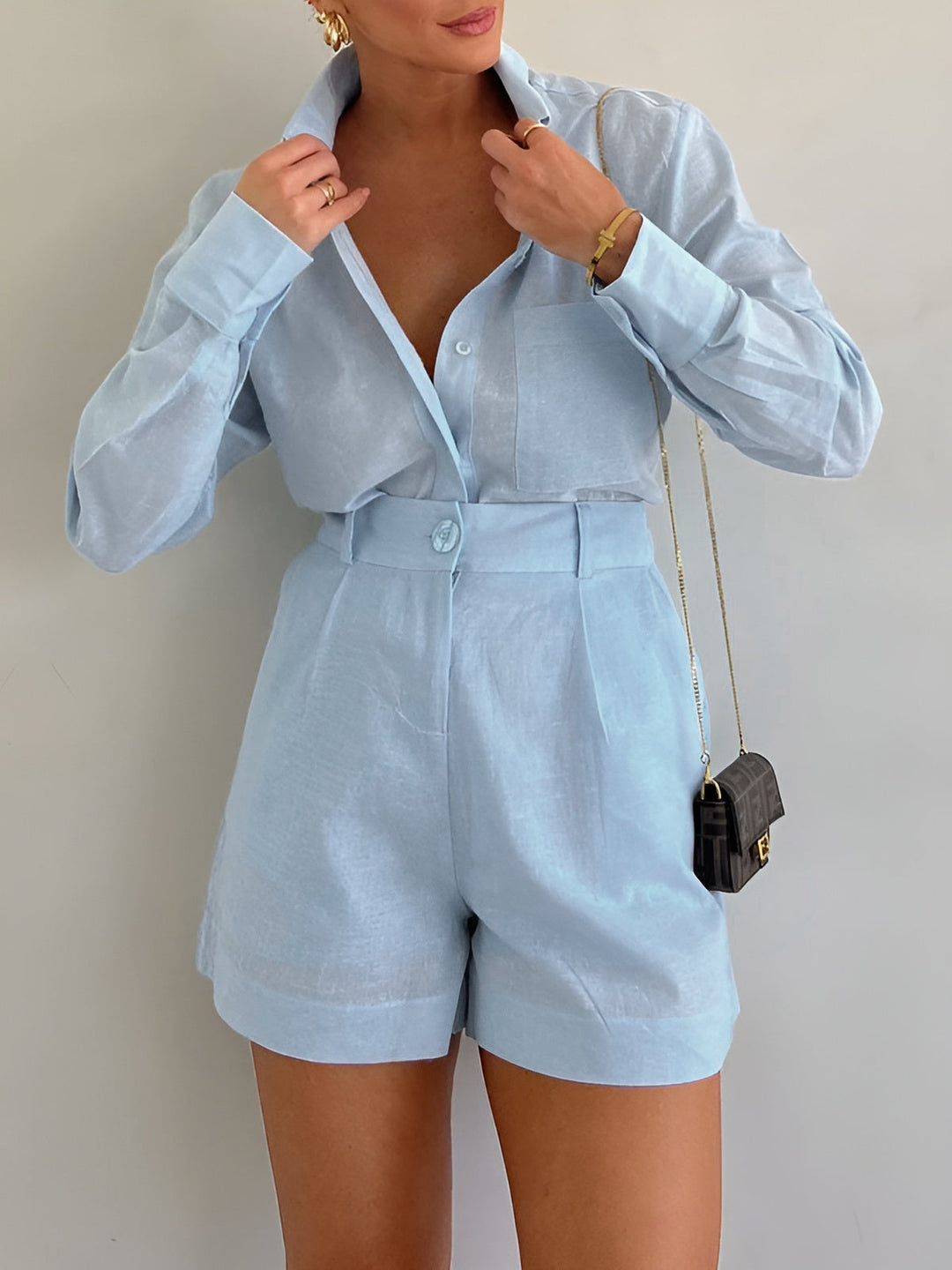 Langarm Loose Shorts Set