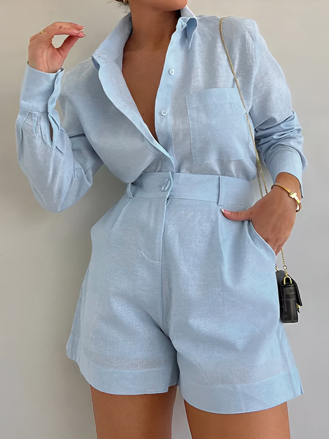 Langarm Loose Shorts Set