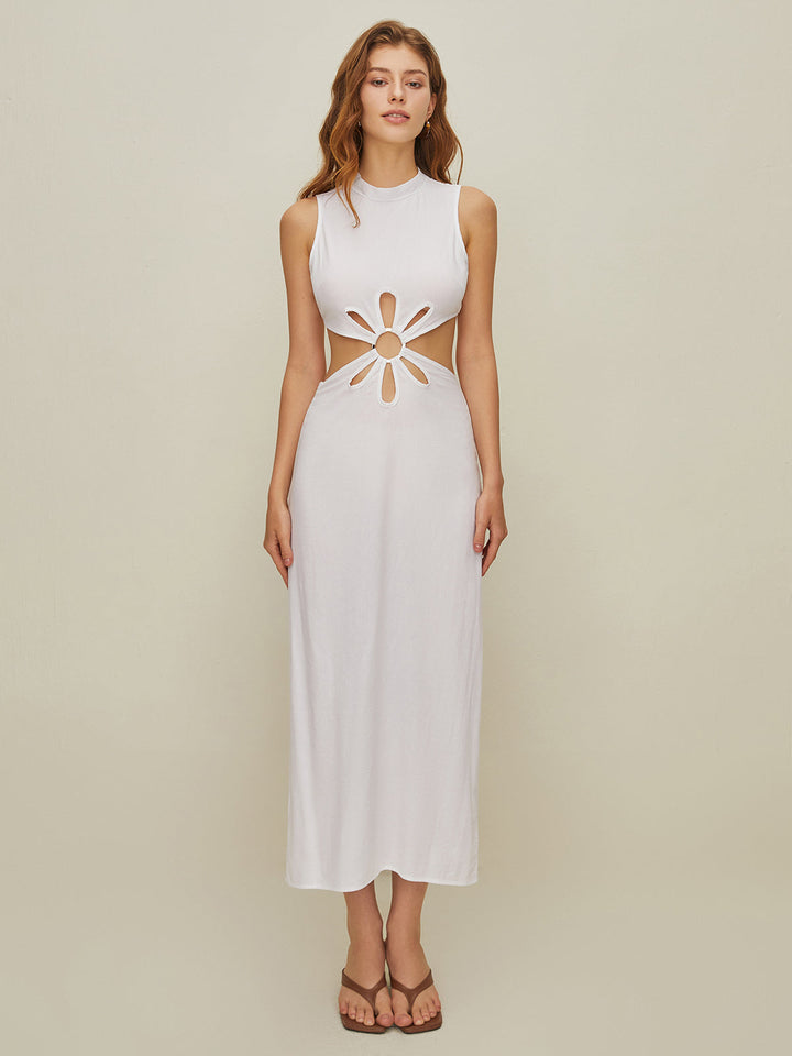Halbtransparente Kleid mit Stehkragen und Rückenausschnitt