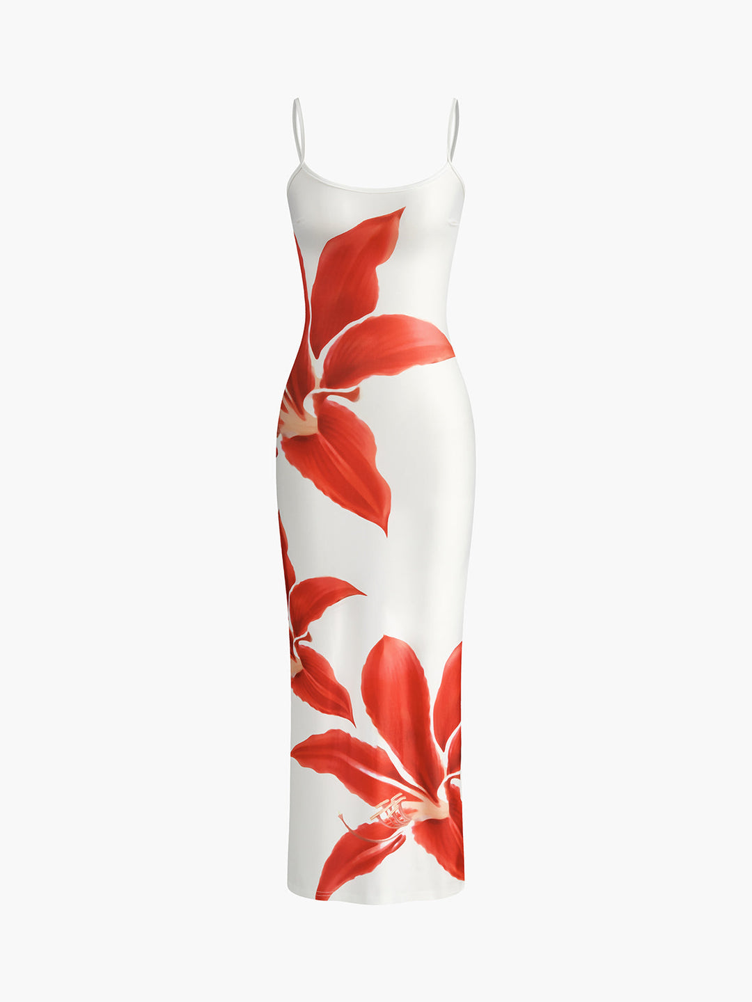 Blumenkleid mit Spaghettiträgern und Schlitz Maxikleid