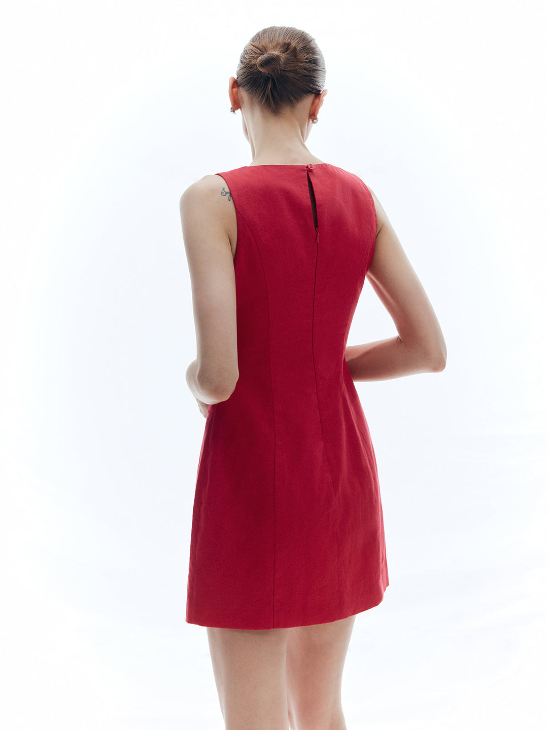 Baumwoll- & Leinen-Schmal geschnittenes ärmelloses Kleid