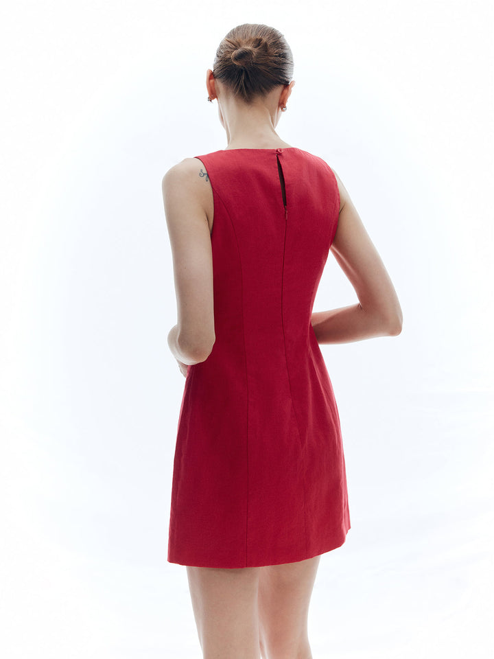 Baumwoll- & Leinen-Schmal geschnittenes ärmelloses Kleid