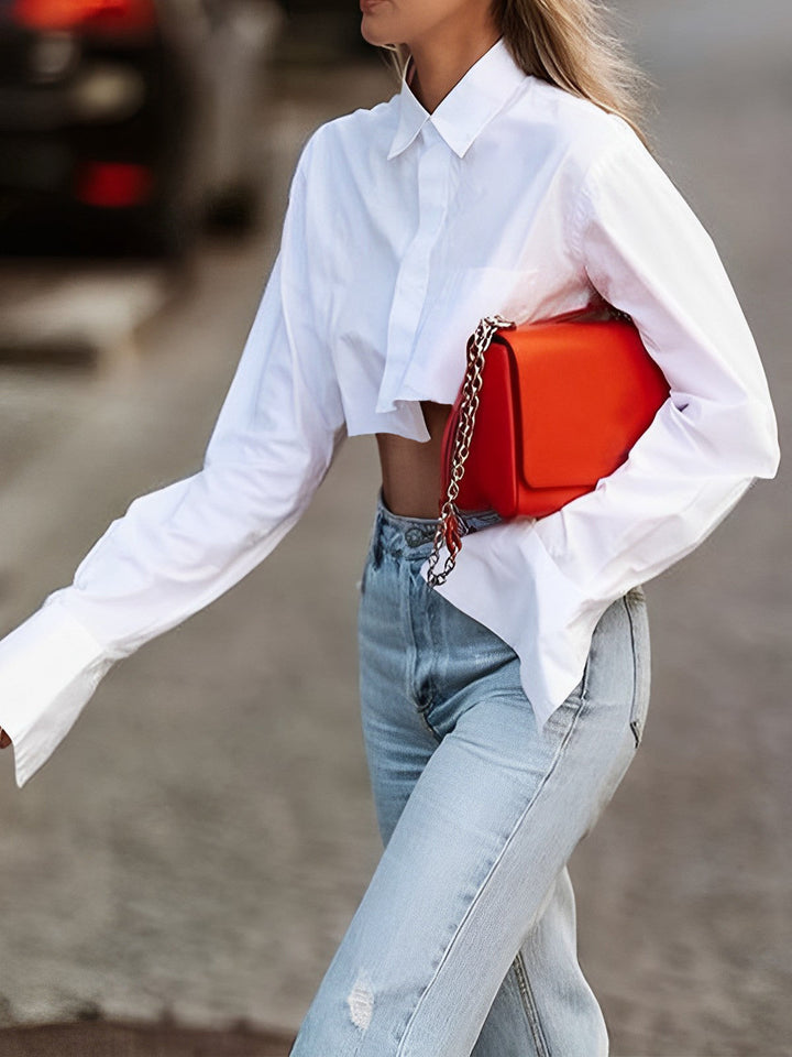 Asymmetrische Baumwoll-Crop-Shirt