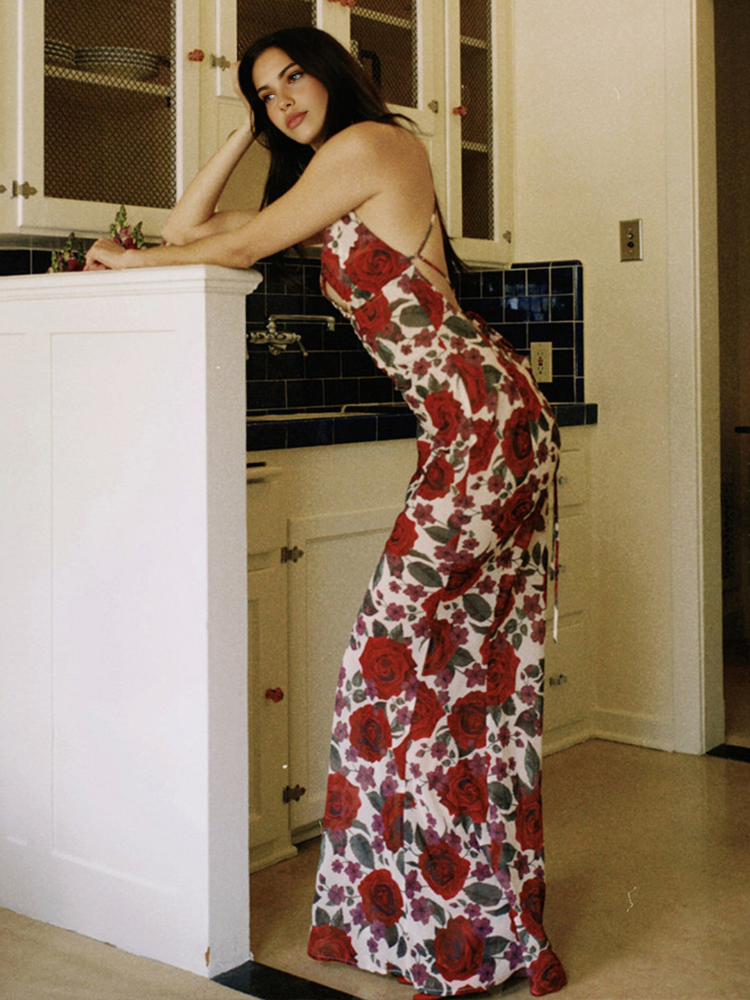 Rückenfreies Blumen-Maxikleid