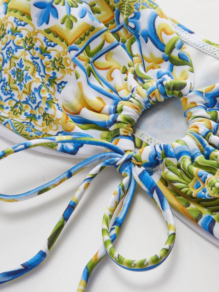 Trägerloser Print-Bikini mit Knoten