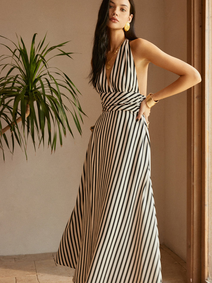 Stripe Kleid mit Taschen und ohne Rücken