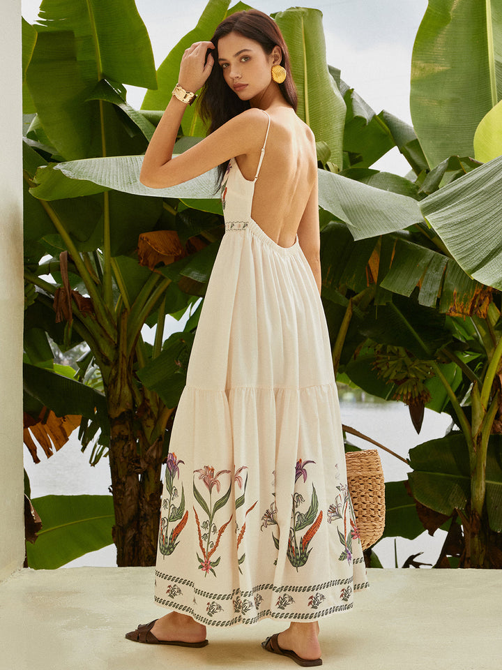 Rückenfreies Faltenkleid mit Blumenmuster