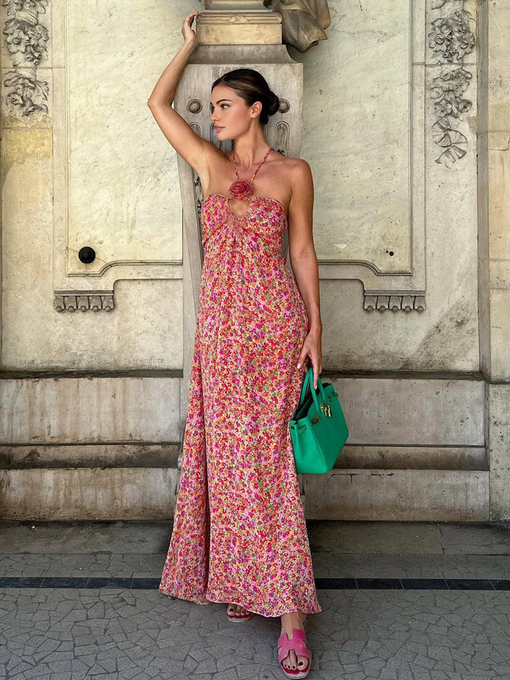 Boho-Kleid mit Blumenmuster und Rosetten-Detail für Halfter