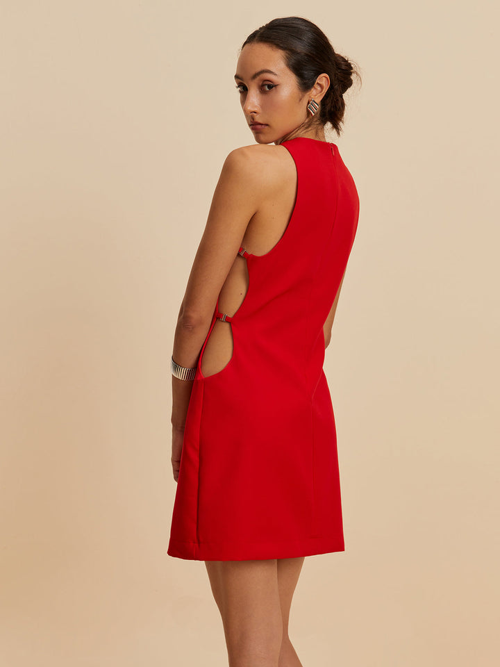 Ärmelloses Kleid mit rundem Halsausschnitt und Cutout