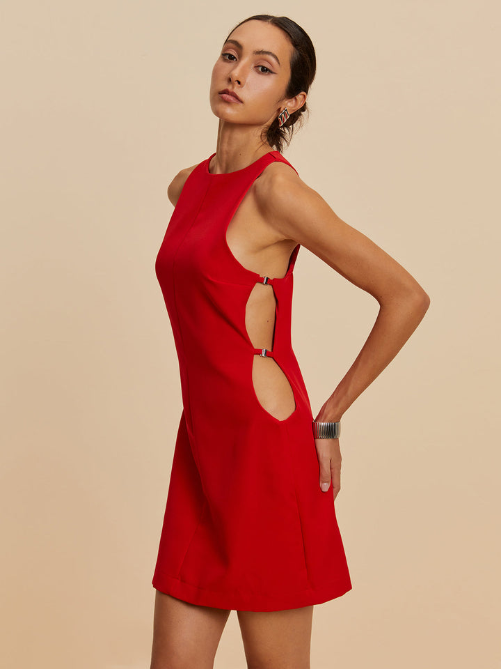 Ärmelloses Kleid mit rundem Halsausschnitt und Cutout