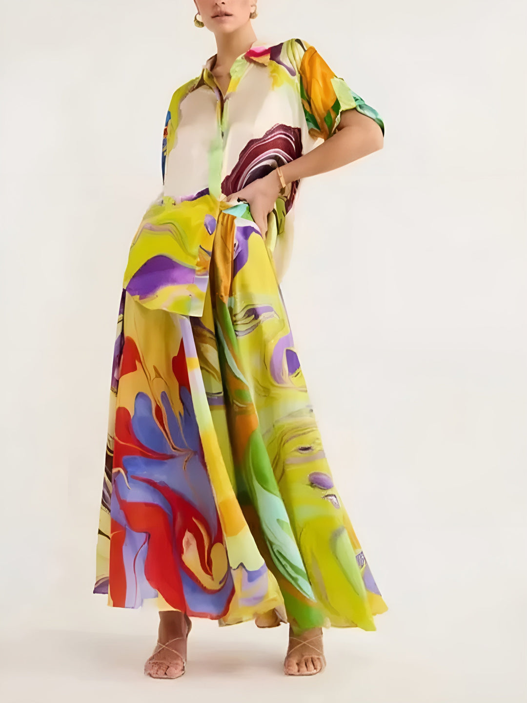 Satin-Print-Rock-Set-mit-Kordelzug